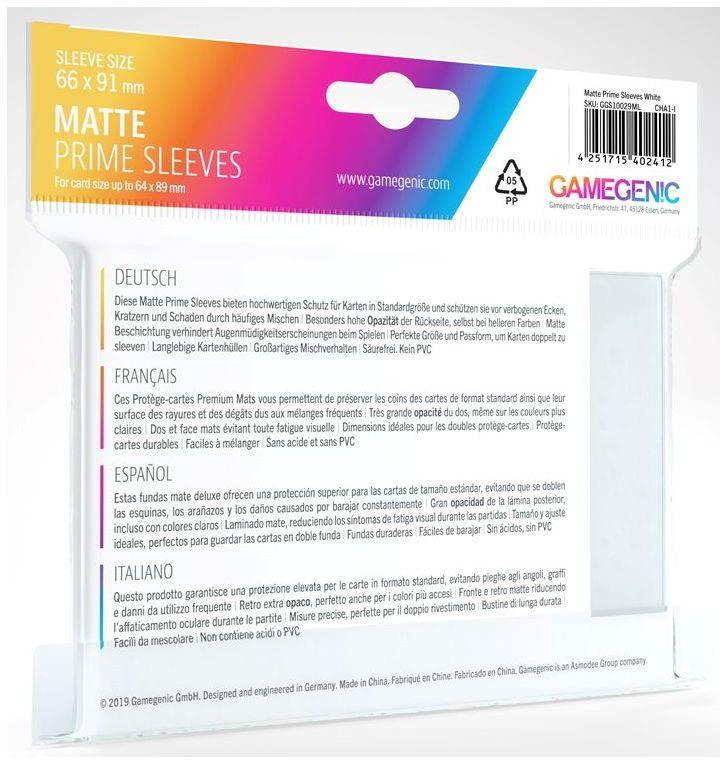 Gamegenic : Matte Prime Card Sleeves - White (66mm x 91mm) (100 Sleeves Per Pack)